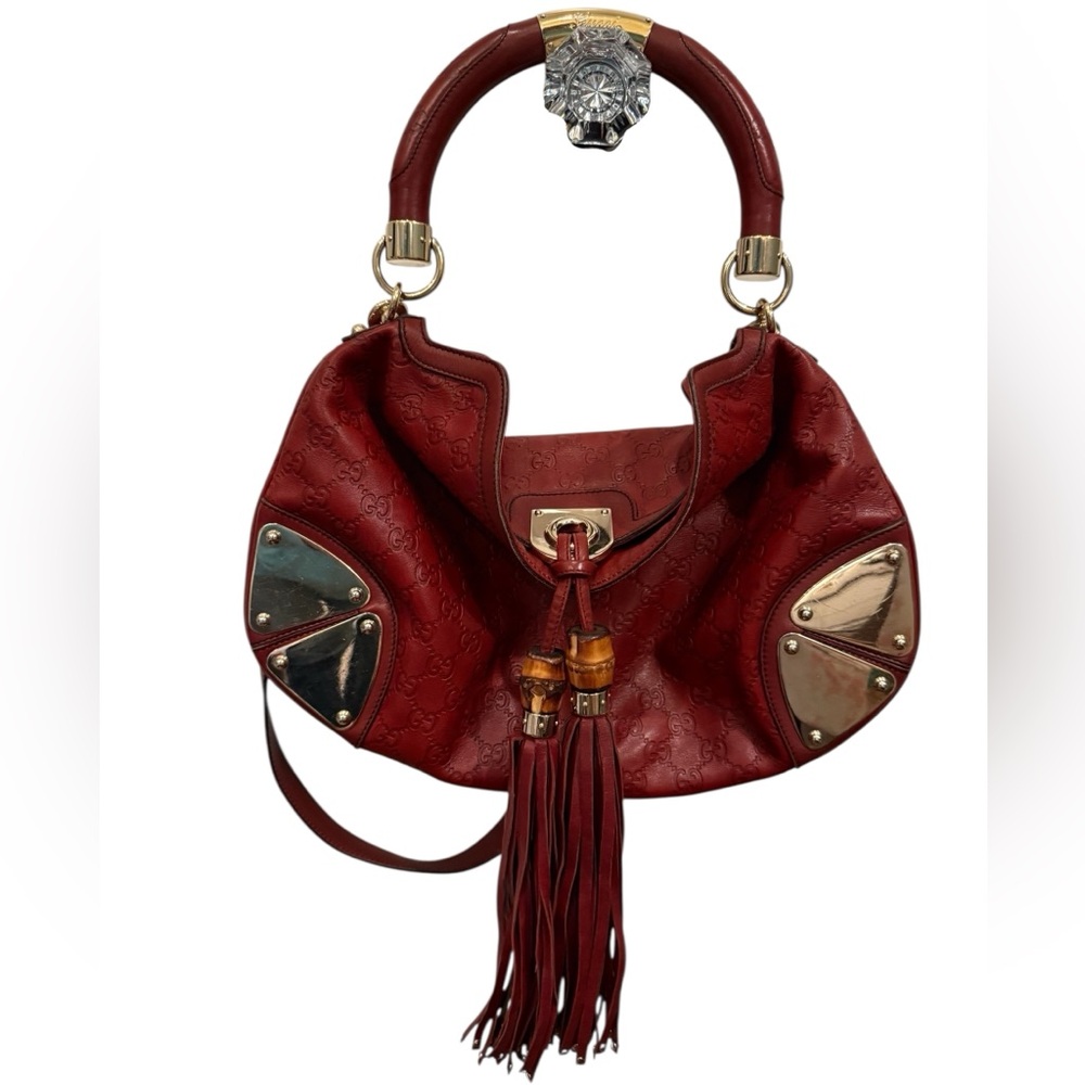 Gucci Red Guccisima Bag with Tassel Detail